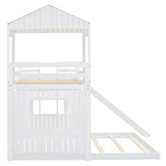 Bellemave® Twin over Full House Bunk Bed with Playhouse, Farmhouse and Ladder, Slide and Guardrails - Bellemave
