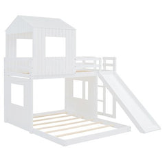 Bellemave® Twin over Full House Bunk Bed with Playhouse, Farmhouse and Ladder, Slide and Guardrails - Bellemave