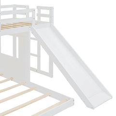 Bellemave® Twin over Full House Bunk Bed with Playhouse, Farmhouse and Ladder, Slide and Guardrails - Bellemave