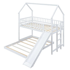 Bellemave® Twin over Full House Bunk Bed with Slide and Built - in Ladder - Bellemave