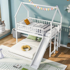 Bellemave® Twin over Full House Bunk Bed with Slide and Built - in Ladder - Bellemave