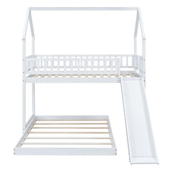 Bellemave® Twin over Full House Bunk Bed with Slide and Built - in Ladder - Bellemave