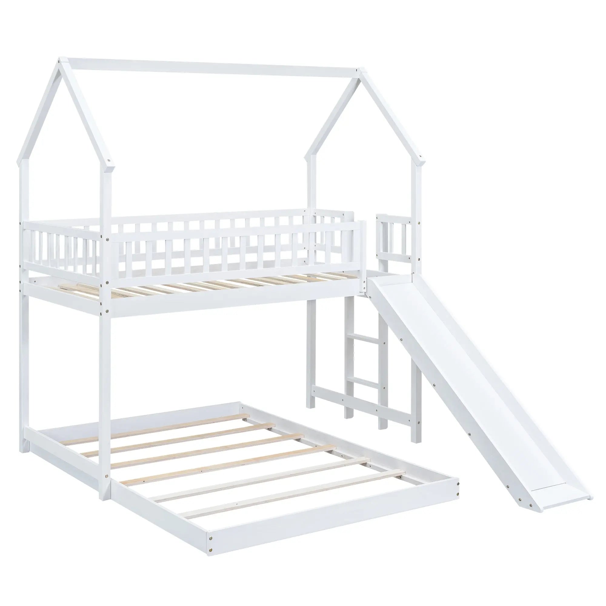 Bellemave® Twin over Full House Bunk Bed with Slide and Built - in Ladder - Bellemave
