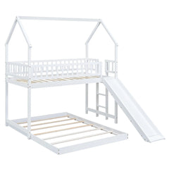 Bellemave® Twin over Full House Bunk Bed with Slide and Built - in Ladder - Bellemave