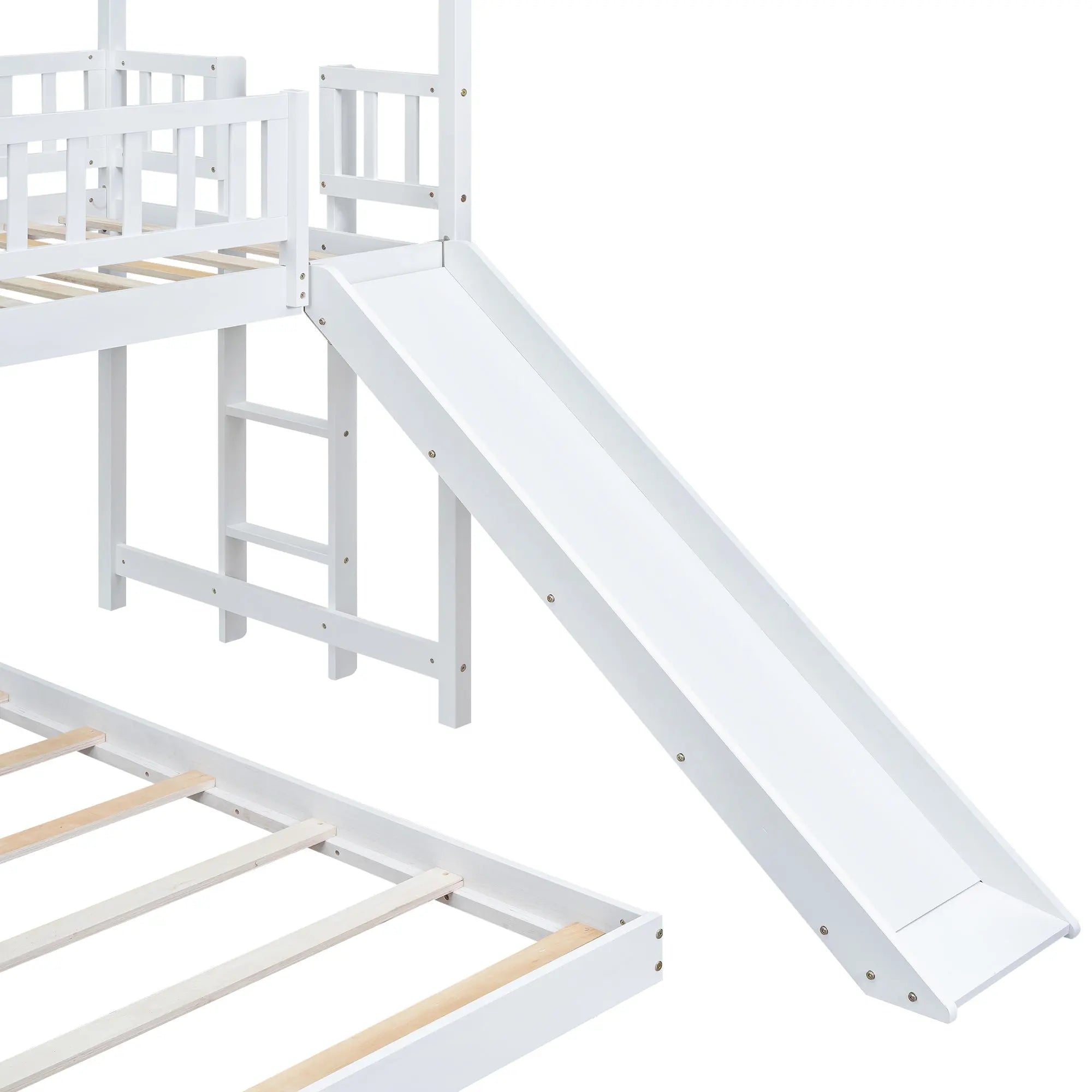 Bellemave® Twin over Full House Bunk Bed with Slide and Built - in Ladder - Bellemave