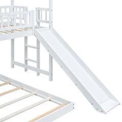 Bellemave® Twin over Full House Bunk Bed with Slide and Built - in Ladder - Bellemave