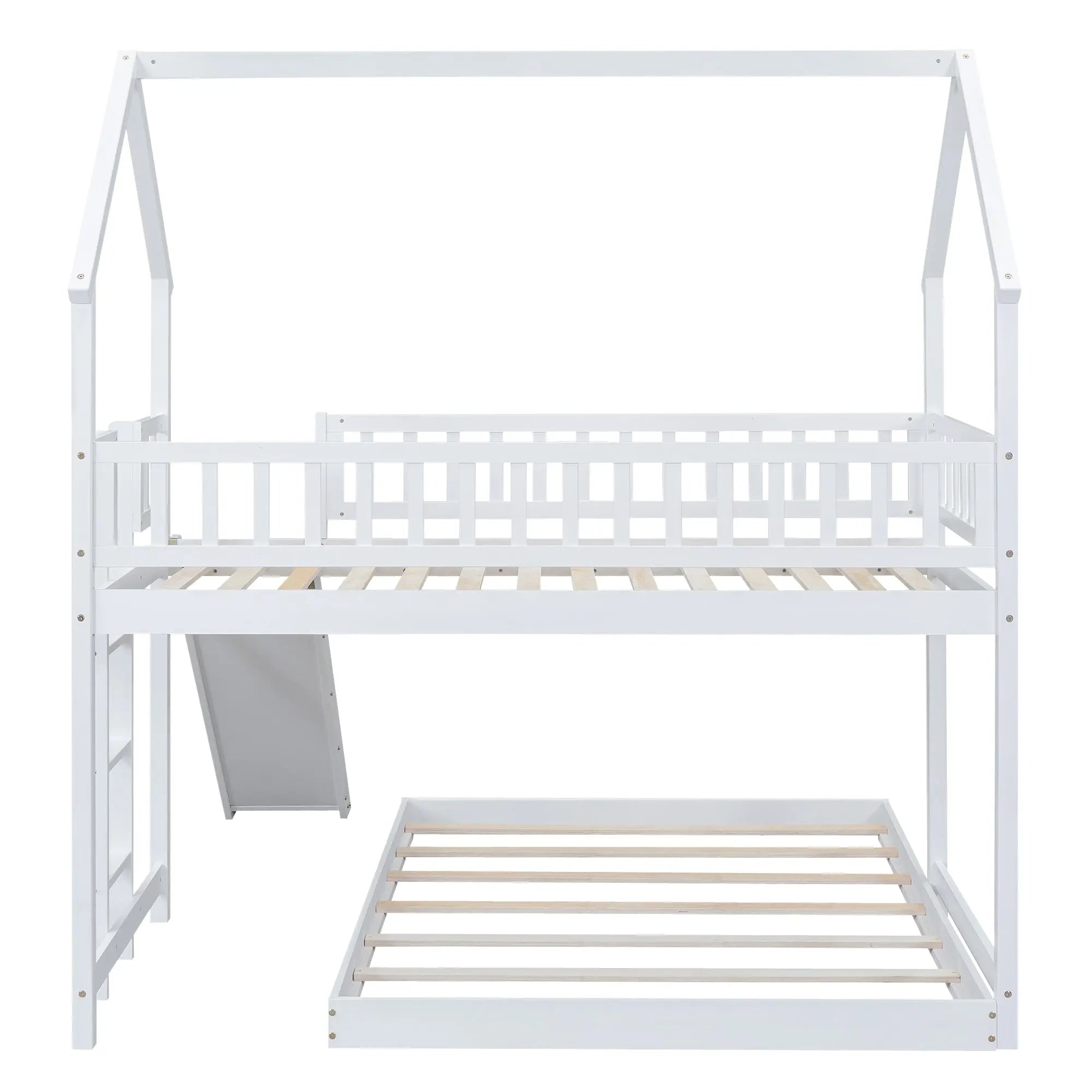 Bellemave® Twin over Full House Bunk Bed with Slide and Built - in Ladder - Bellemave