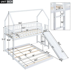 Bellemave® Twin over Full House Bunk Bed with Slide and Built - in Ladder - Bellemave