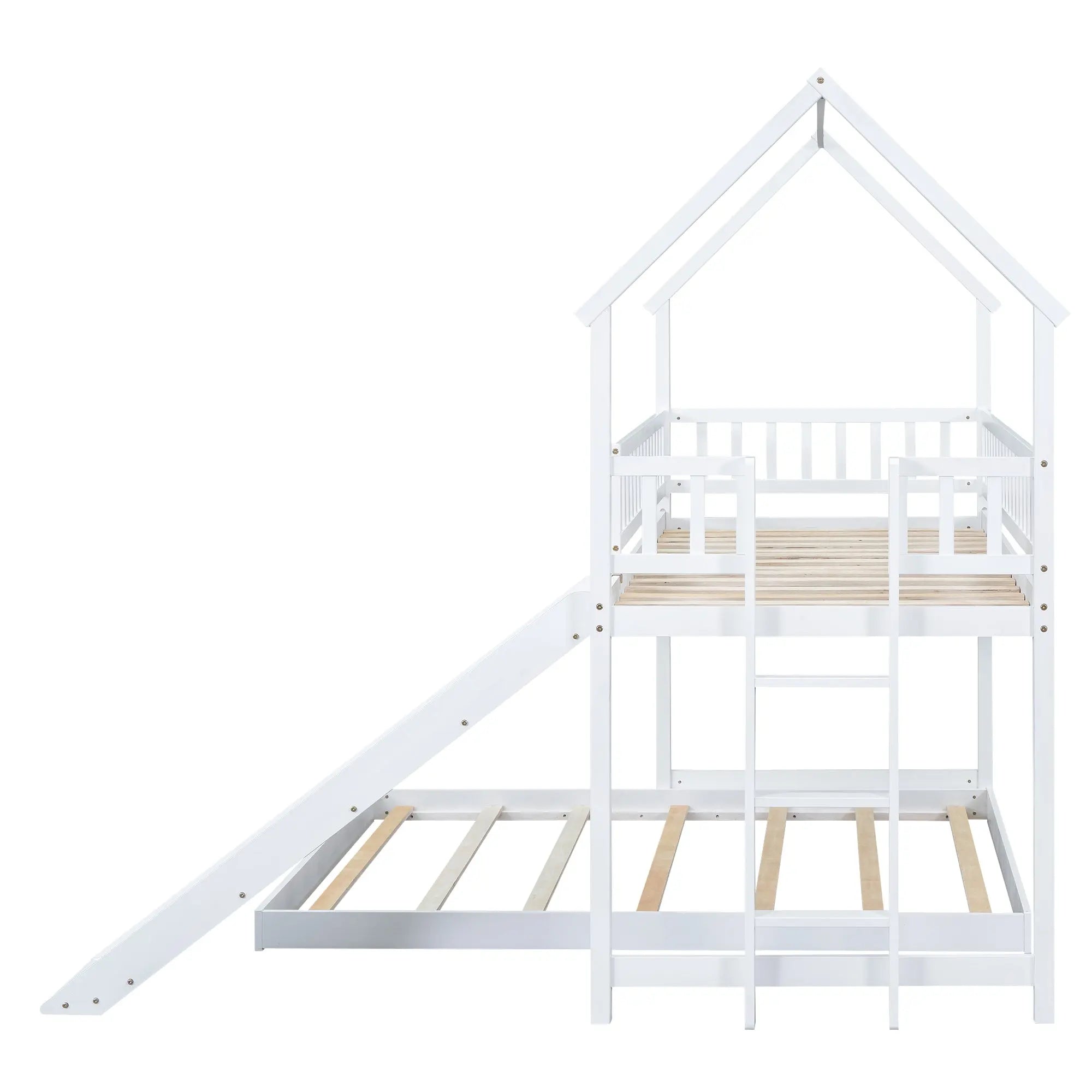 Bellemave® Twin over Full House Bunk Bed with Slide and Built - in Ladder - Bellemave