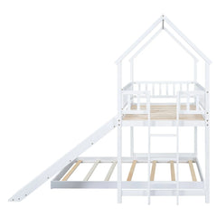 Bellemave® Twin over Full House Bunk Bed with Slide and Built - in Ladder - Bellemave