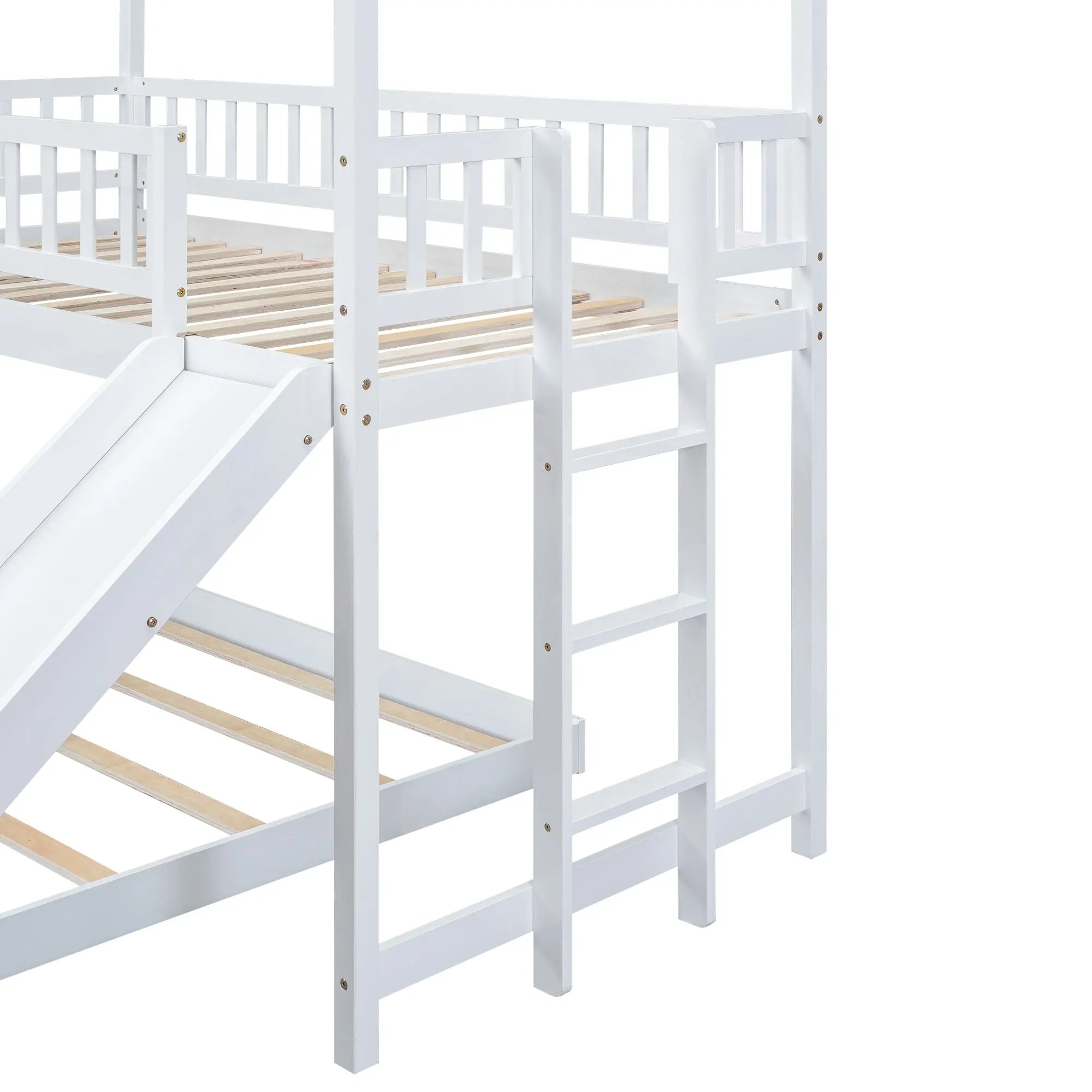 Bellemave® Twin over Full House Bunk Bed with Slide and Built - in Ladder - Bellemave