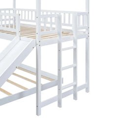 Bellemave® Twin over Full House Bunk Bed with Slide and Built - in Ladder - Bellemave