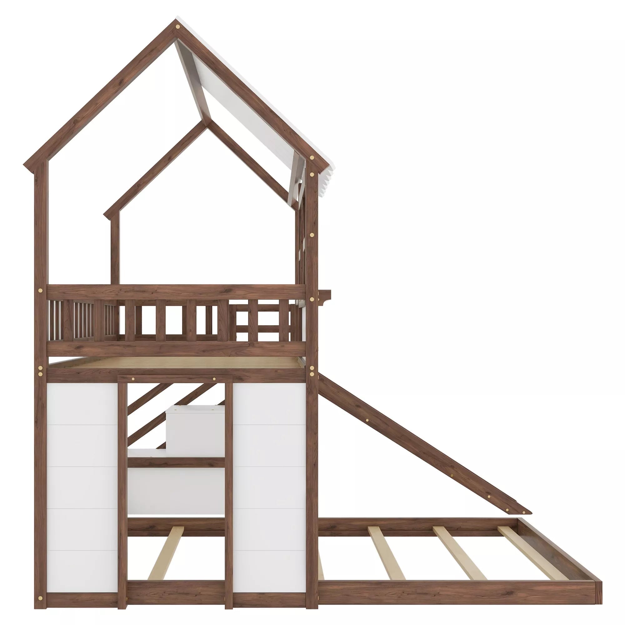 Side view of house shaped bunk bed frame