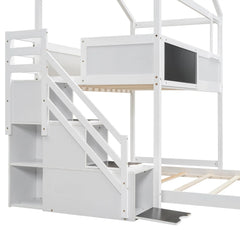 Bellemave® Twin over Full House Bunk Bed with Storage Staircase and Blackboard - Bellemave