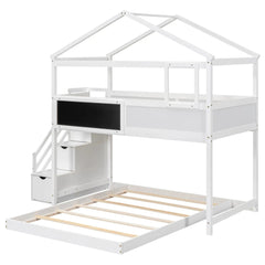 Bellemave® Twin over Full House Bunk Bed with Storage Staircase and Blackboard - Bellemave