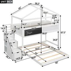 Bellemave® Twin over Full House Bunk Bed with Storage Staircase and Blackboard - Bellemave