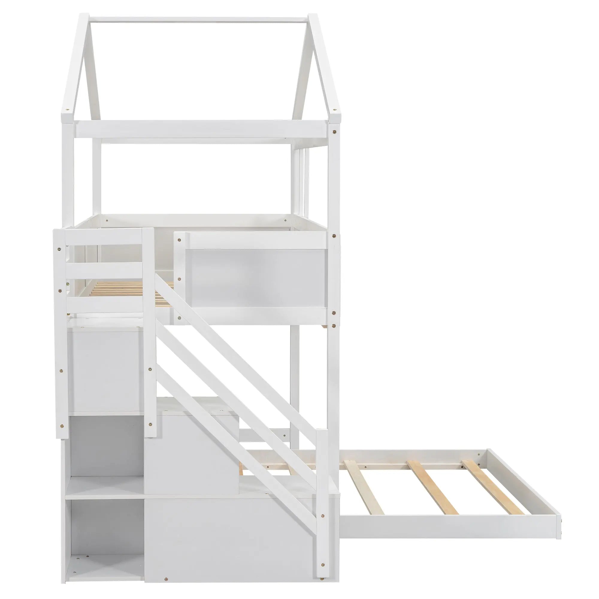 Bellemave® Twin over Full House Bunk Bed with Storage Staircase and Blackboard - Bellemave