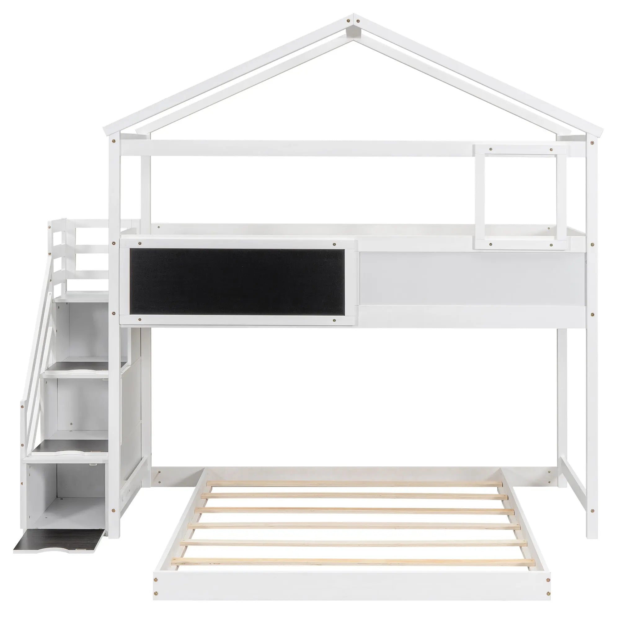 Bellemave® Twin over Full House Bunk Bed with Storage Staircase and Blackboard - Bellemave