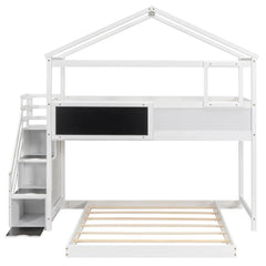 Bellemave® Twin over Full House Bunk Bed with Storage Staircase and Blackboard - Bellemave