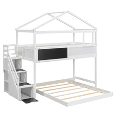 Bellemave® Twin over Full House Bunk Bed with Storage Staircase and Blackboard - Bellemave