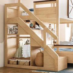 Bellemave® Twin Over Full House Bunk Bed with Storage Stairs and Shelves, Playhouse Bed for Kids & Teens - Bellemave