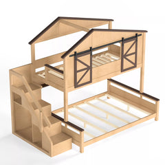 Bellemave® Twin Over Full House Bunk Bed with Storage Stairs and Shelves, Playhouse Bed for Kids & Teens - Bellemave