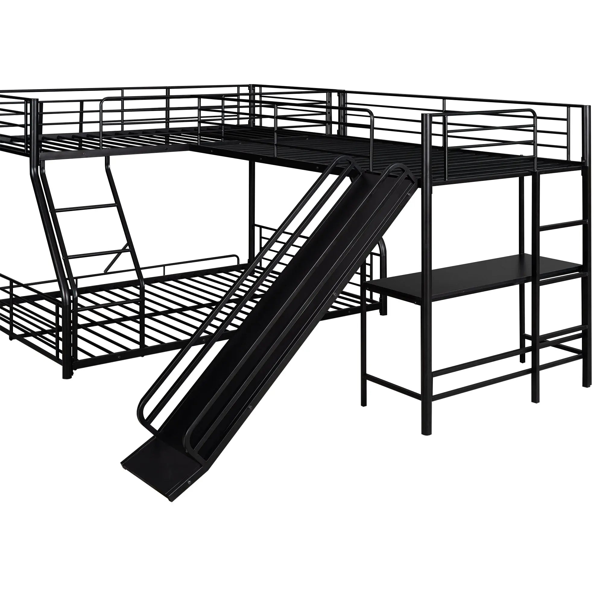 Bellemave® Twin over Full L - Shaped Bunk Bed with Twin Size Loft Bed,Built - in Desk and Slide - Bellemave