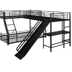 Bellemave® Twin over Full L - Shaped Bunk Bed with Twin Size Loft Bed,Built - in Desk and Slide - Bellemave