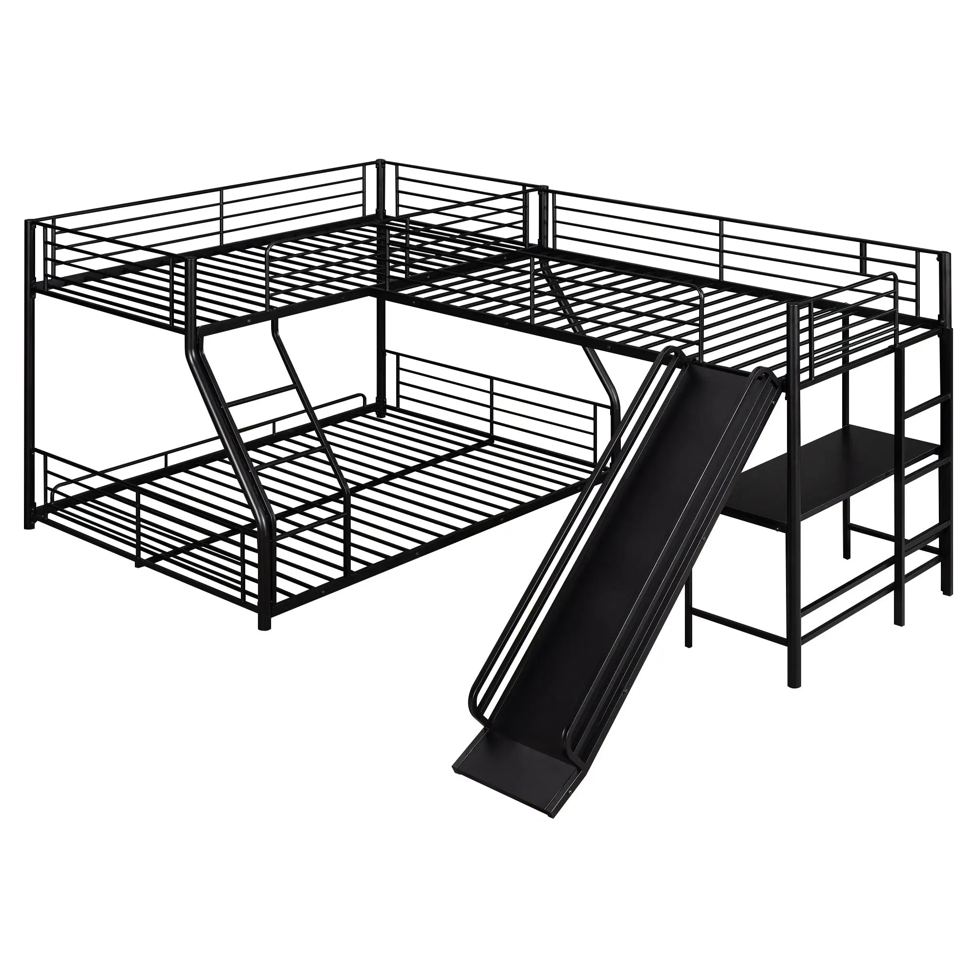 Bellemave® Twin over Full L - Shaped Bunk Bed with Twin Size Loft Bed,Built - in Desk and Slide - Bellemave