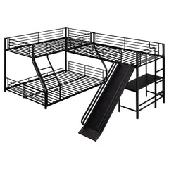 Bellemave® Twin over Full L - Shaped Bunk Bed with Twin Size Loft Bed,Built - in Desk and Slide - Bellemave