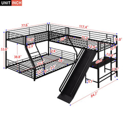 Bellemave® Twin over Full L - Shaped Bunk Bed with Twin Size Loft Bed,Built - in Desk and Slide - Bellemave
