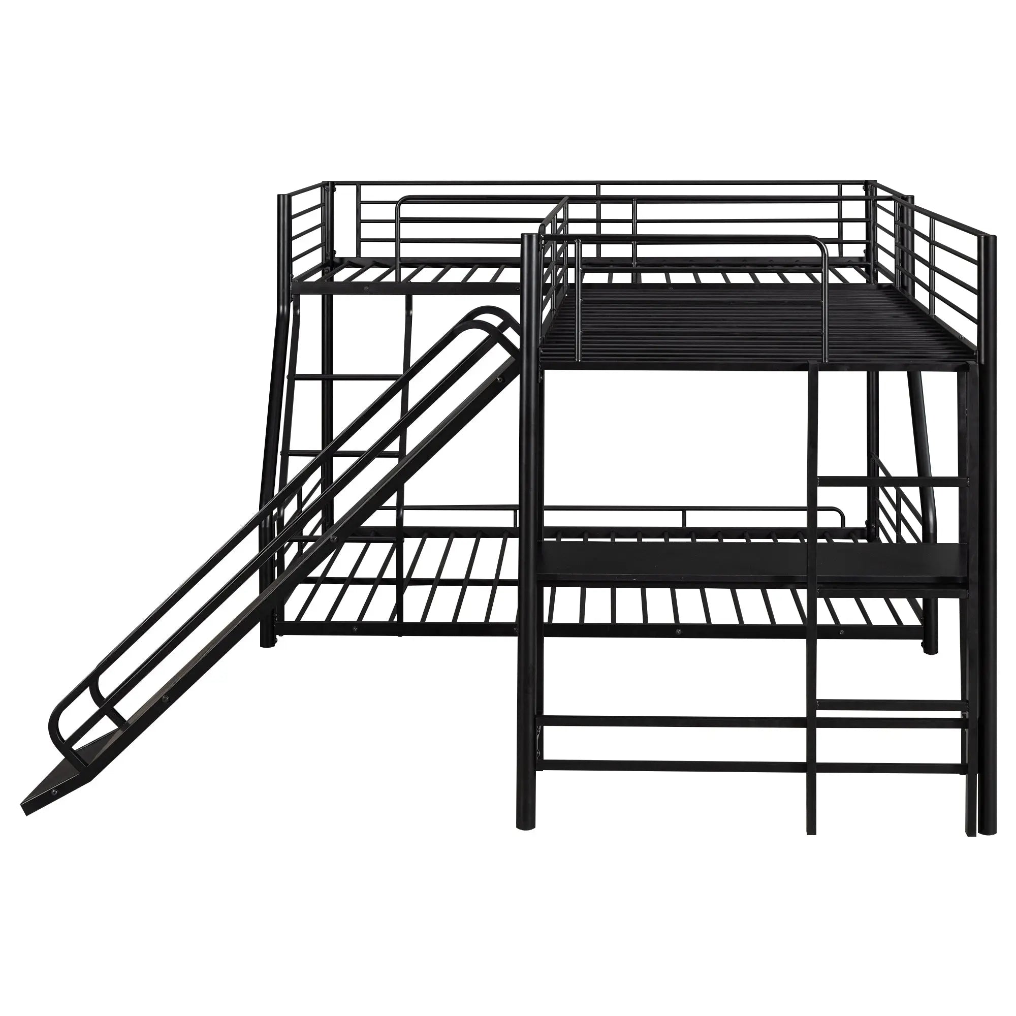Bellemave® Twin over Full L - Shaped Bunk Bed with Twin Size Loft Bed,Built - in Desk and Slide - Bellemave