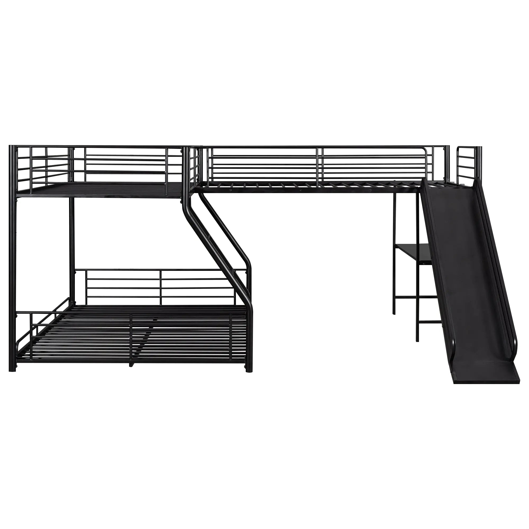Bellemave® Twin over Full L - Shaped Bunk Bed with Twin Size Loft Bed,Built - in Desk and Slide - Bellemave