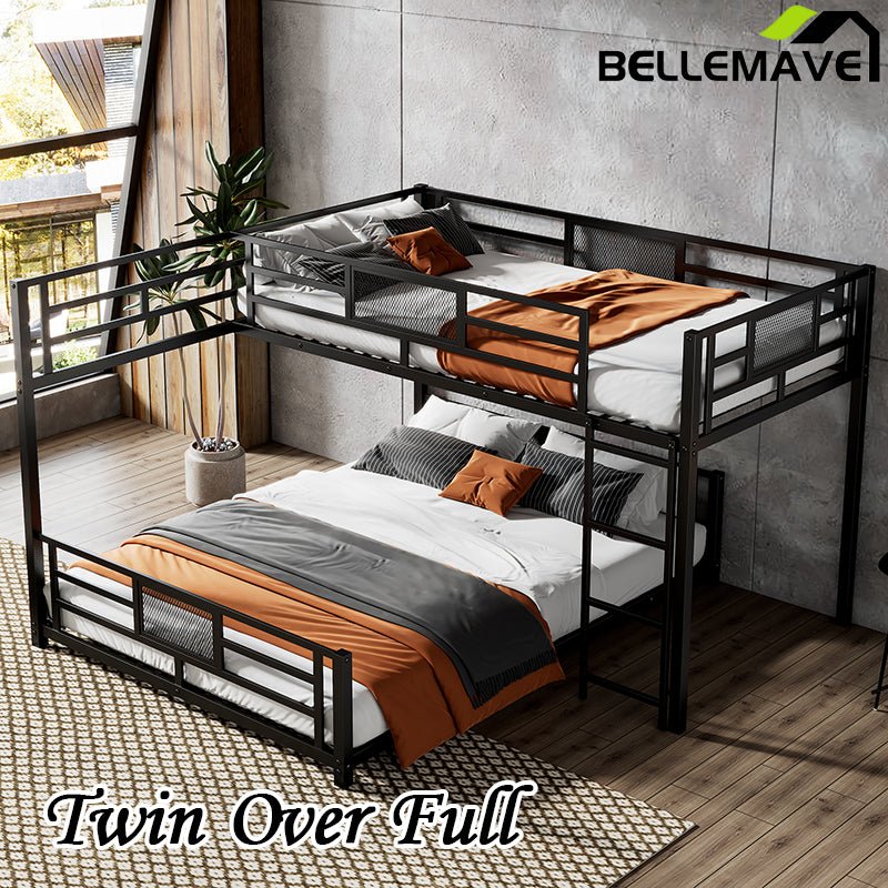 Bellemave® Twin over Full L - shaped Metal Bunk Bed - Bellemave