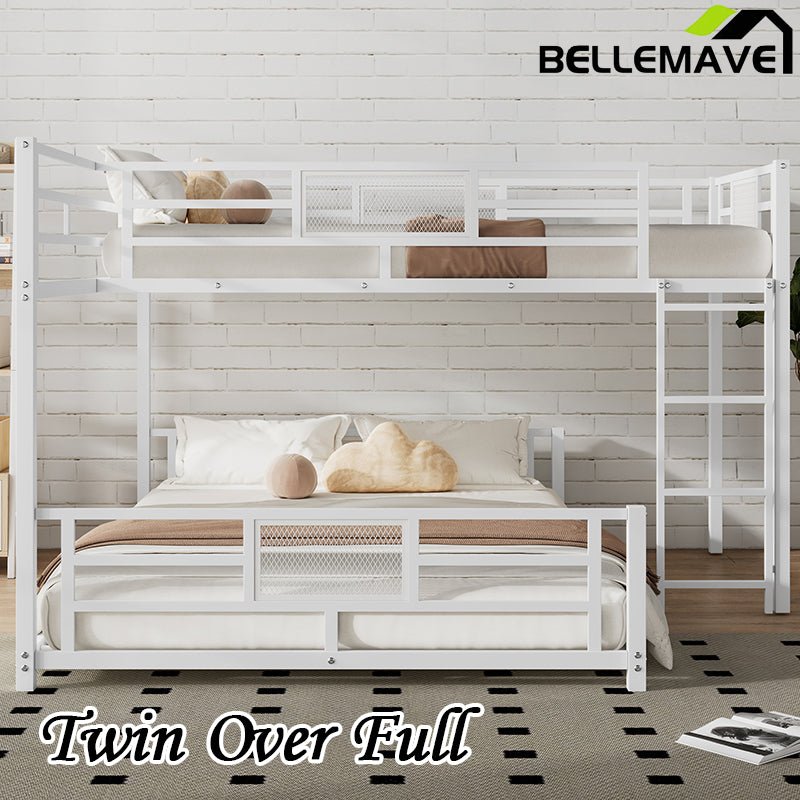 Bellemave® Twin over Full L - shaped Metal Bunk Bed - Bellemave