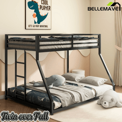 Bellemave® Twin Over Full Metal Bunk Bed Frame with Ladder Full - Length Safety Guardrails,No Spring Box Required - Bellemave