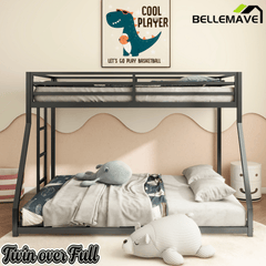 Bellemave® Twin Over Full Metal Bunk Bed Frame with Ladder Full - Length Safety Guardrails,No Spring Box Required - Bellemave