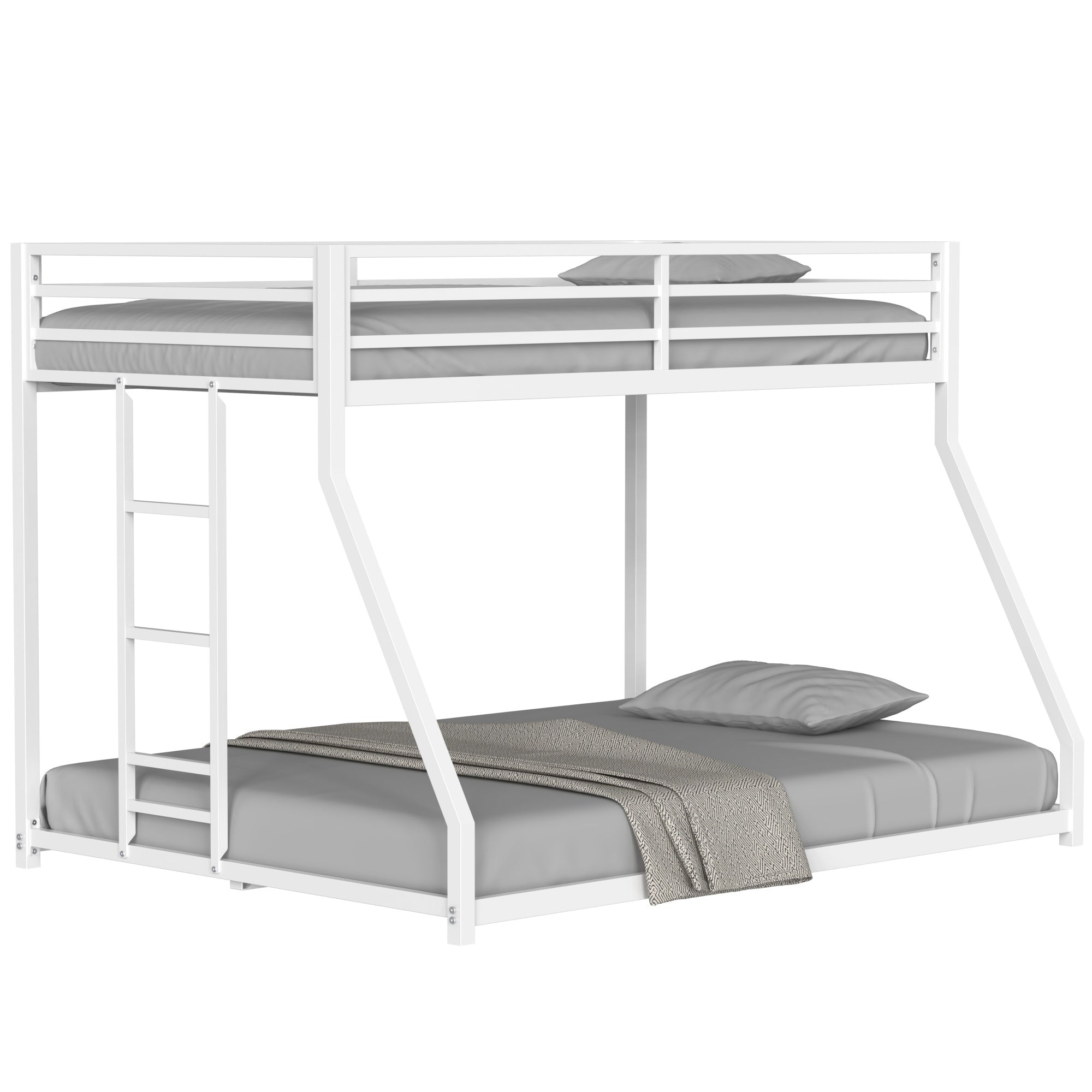 Bellemave® Twin Over Full Metal Bunk Bed Frame with Ladder Full - Length Safety Guardrails,No Spring Box Required, White - Bellemave
