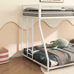 Bellemave® Twin Over Full Metal Bunk Bed Frame with Ladder Full - Length Safety Guardrails,No Spring Box Required, White - Bellemave