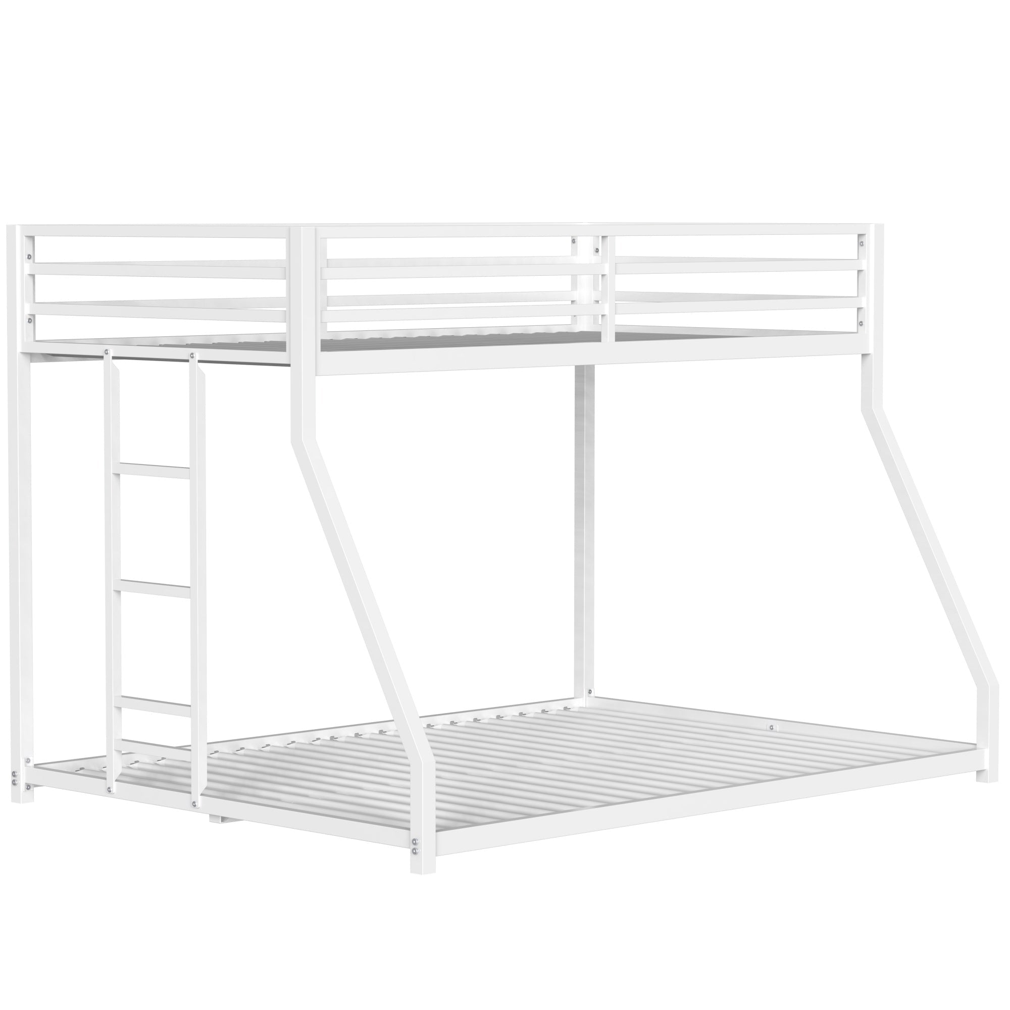 Bellemave® Twin Over Full Metal Bunk Bed Frame with Ladder Full - Length Safety Guardrails,No Spring Box Required, White - Bellemave
