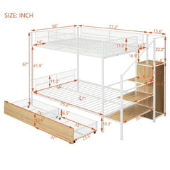 Bellemave® Twin Over Full Metal Bunk Bed with 2 Drawers and Lateral Storage Ladder and Wardrobe - Bellemave