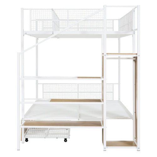 Bellemave® Twin Over Full Metal Bunk Bed with 2 Drawers and Lateral Storage Ladder and Wardrobe - Bellemave
