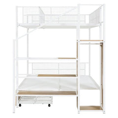 Bellemave® Twin Over Full Metal Bunk Bed with 2 Drawers and Lateral Storage Ladder and Wardrobe - Bellemave