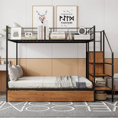 Bellemave® Twin Over Full Metal Bunk Bed with 2 Drawers and Lateral Storage Ladder and Wardrobe - Bellemave