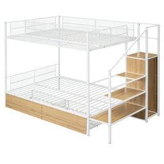 Bellemave® Twin Over Full Metal Bunk Bed with 2 Drawers and Lateral Storage Ladder and Wardrobe - Bellemave