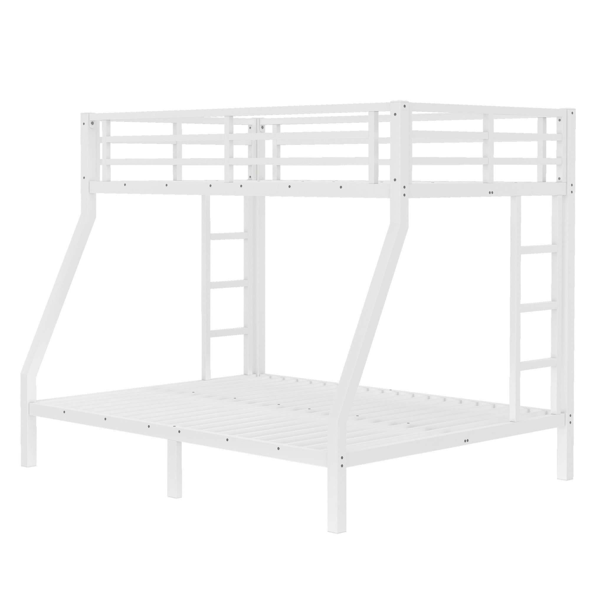 Bellemave® Twin Over Full Metal Bunk Bed with Ladder, Guardrail & Metal Slats for Adults & Teens, No Box Spring Required, White - Bellemave