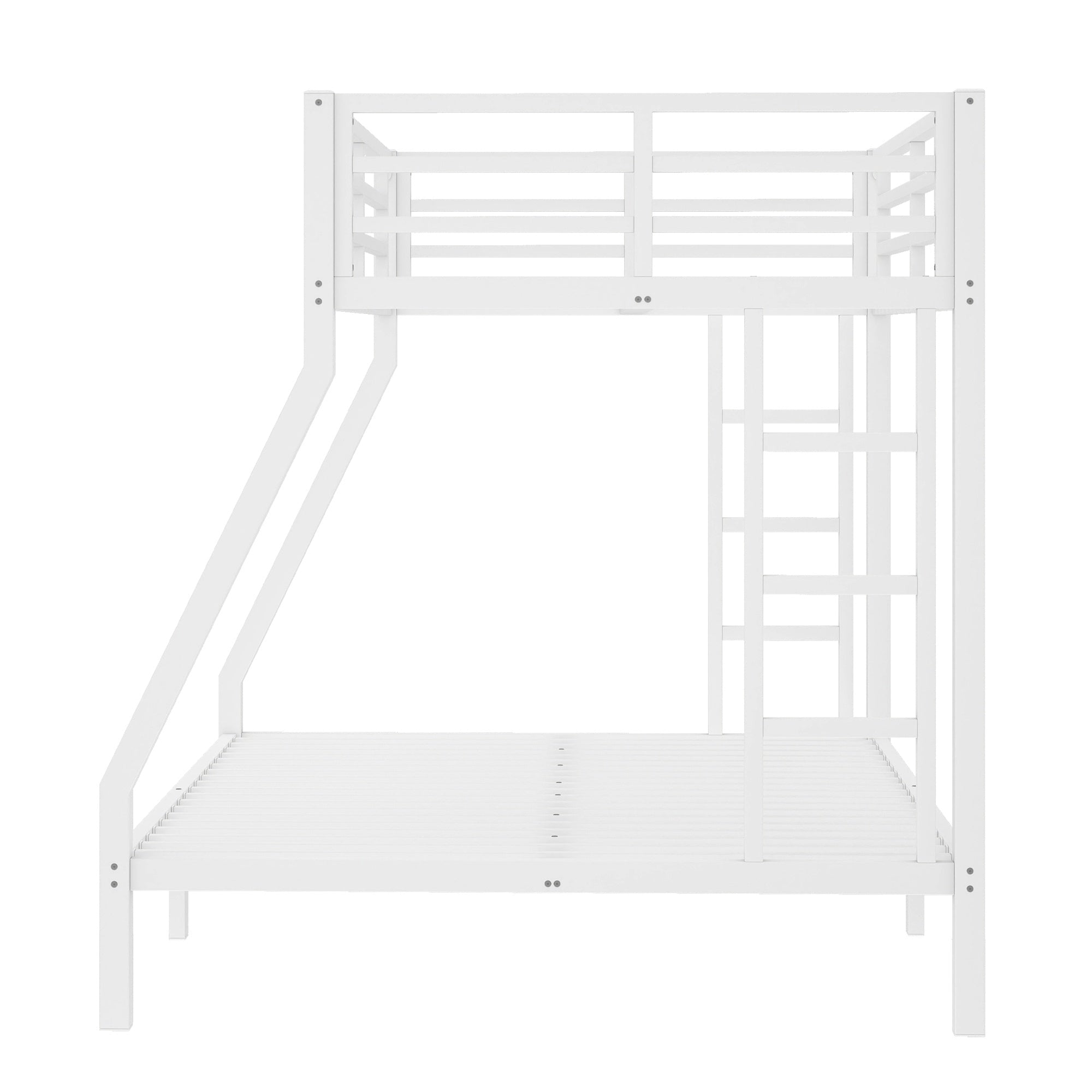 Bellemave® Twin Over Full Metal Bunk Bed with Ladder, Guardrail & Metal Slats for Adults & Teens, No Box Spring Required, White - Bellemave