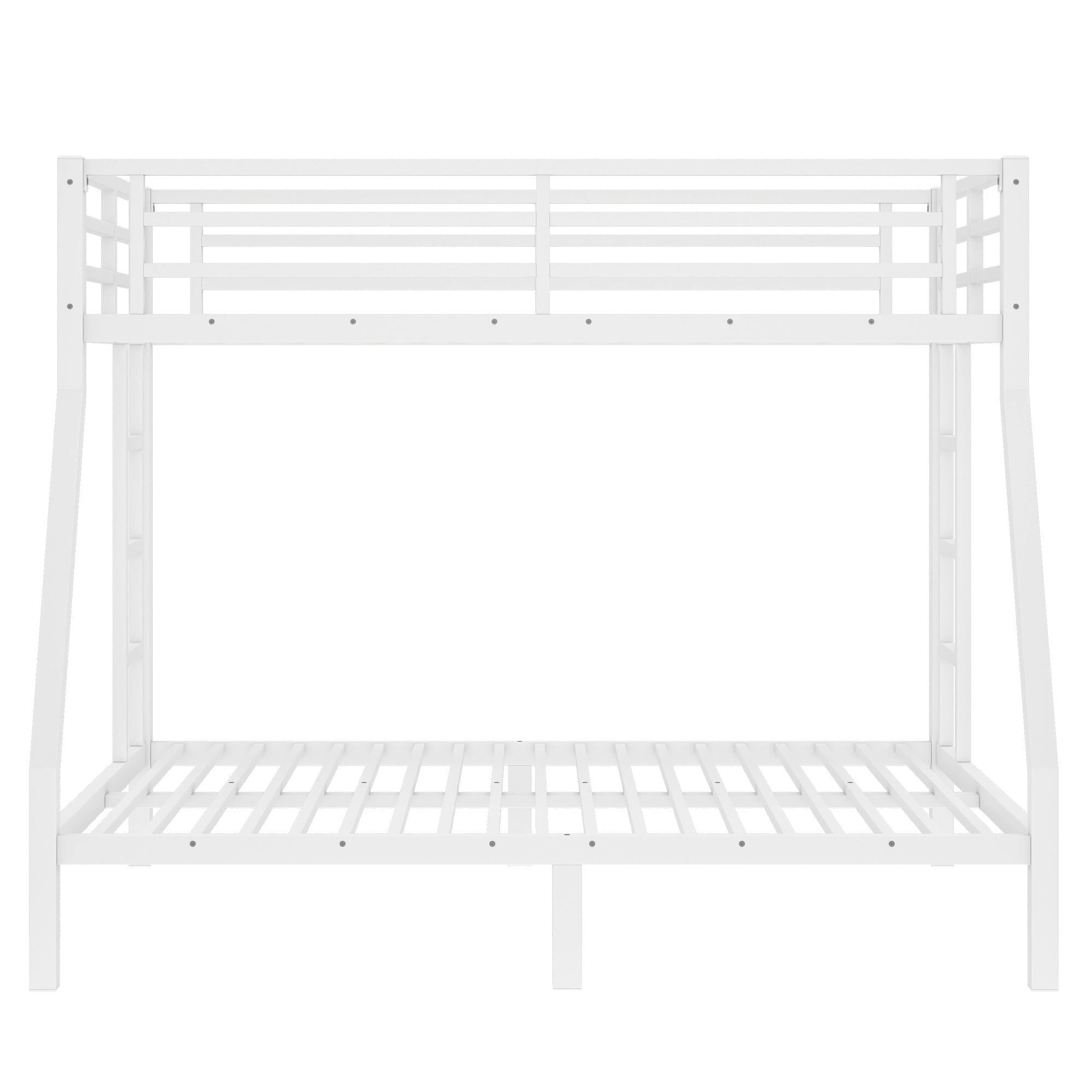 Bellemave® Twin Over Full Metal Bunk Bed with Ladder, Guardrail & Metal Slats for Adults & Teens, No Box Spring Required, White - Bellemave