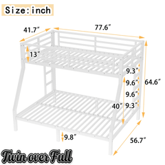 Bellemave® Twin Over Full Metal Bunk Bed with Ladder, Guardrail & Metal Slats for Adults & Teens, No Box Spring Required, White - Bellemave