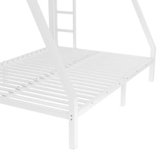Bellemave® Twin Over Full Metal Bunk Bed with Ladder, Guardrail & Metal Slats for Adults & Teens, No Box Spring Required, White - Bellemave